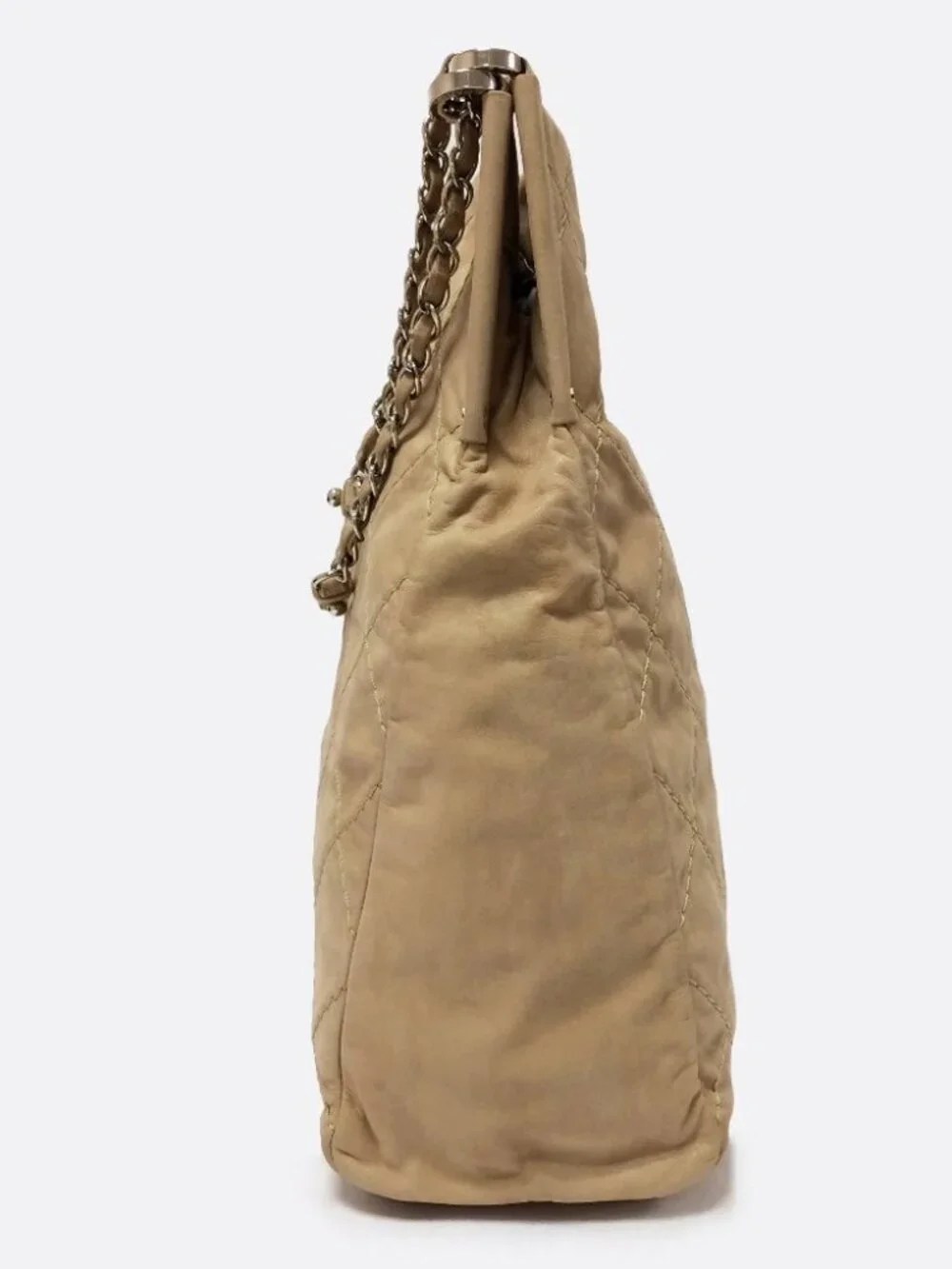 CHANEL Sea Hit Iridescent Calfskin Quilted CC Tote Beige Silver Chain 2011